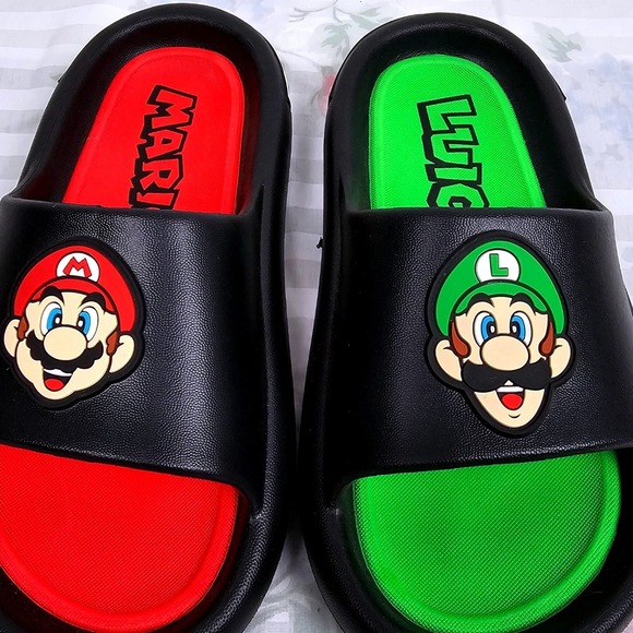 Ground Up Super Mario Luigi Kids Slides Sandals Black Red Green Size 2 - Picture 6 of 9